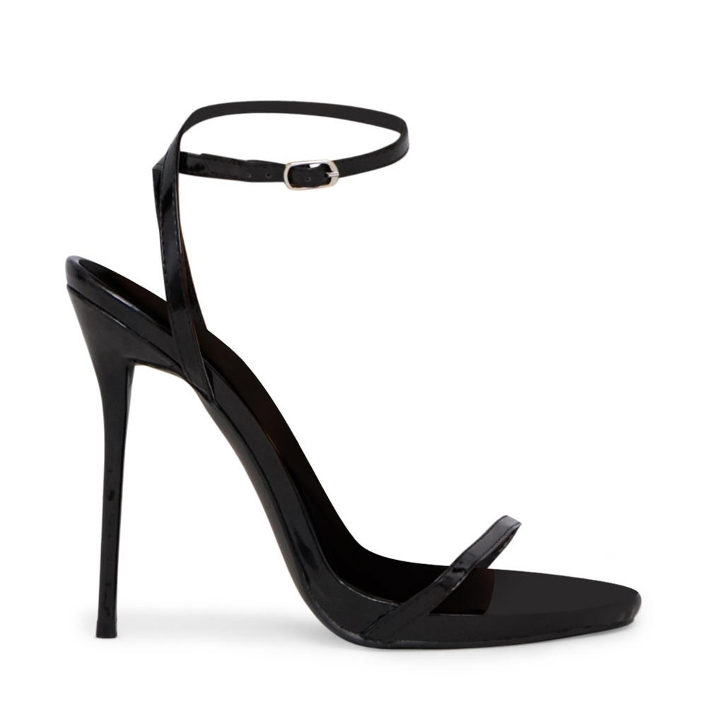 Never worn PrettyLittleThing Black Patent PU Single Strap Stiletto Sandals